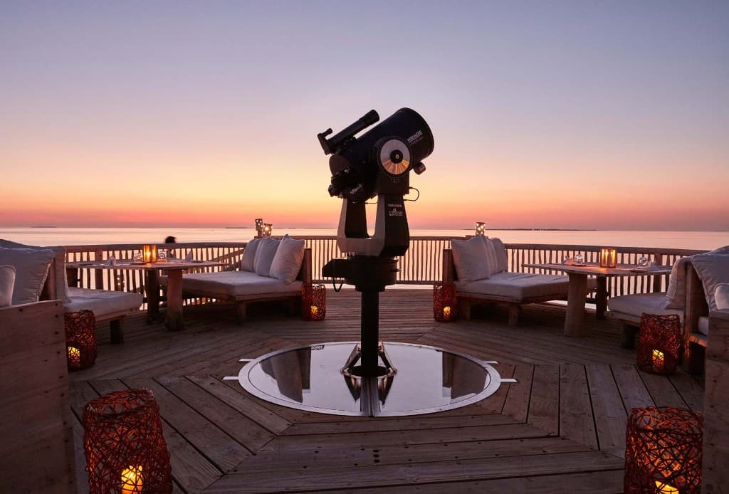 Sunset over the Indian Ocean from an overwater observatory