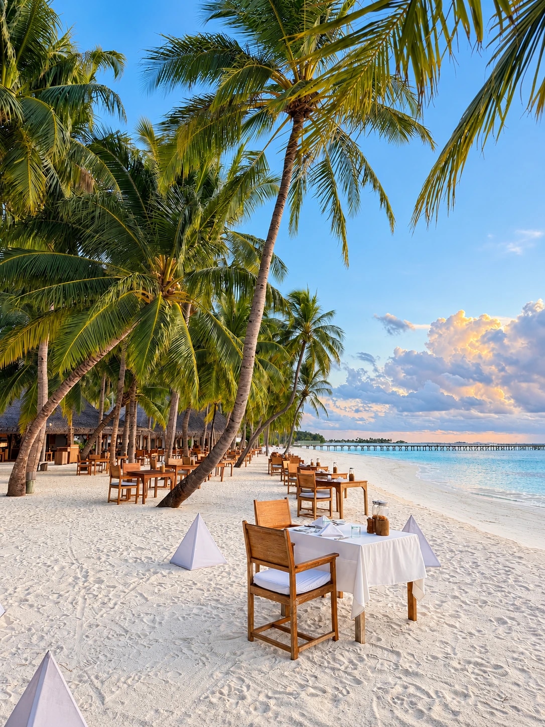 Table dressée sur la plage à Gili Lankanfushi