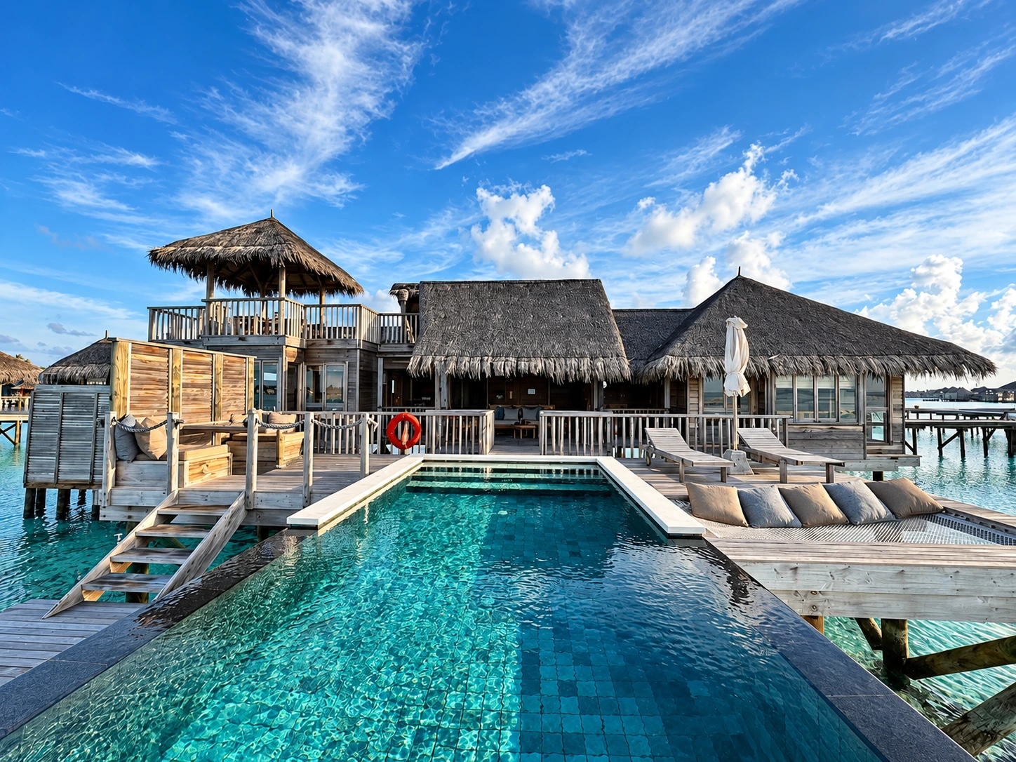 Piscine à débordement d’une villa sur pilotis à Gili Lankanfushi